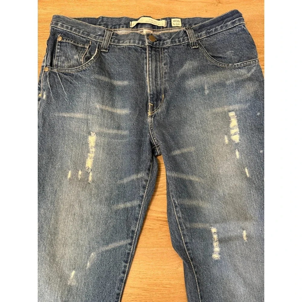 96 NORTH 96N Men's 38 x 30 Distressed Slim Straight Leg Denim Jeans - Picture 3 of 6